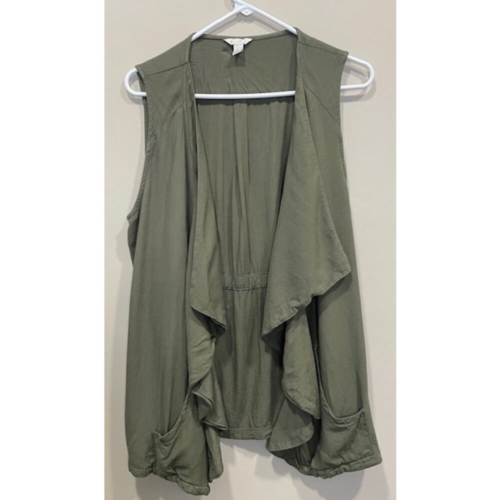 Est. 1946 Womens Cardigan Vest Green Draped Sleeveless Open Front  Sz Large